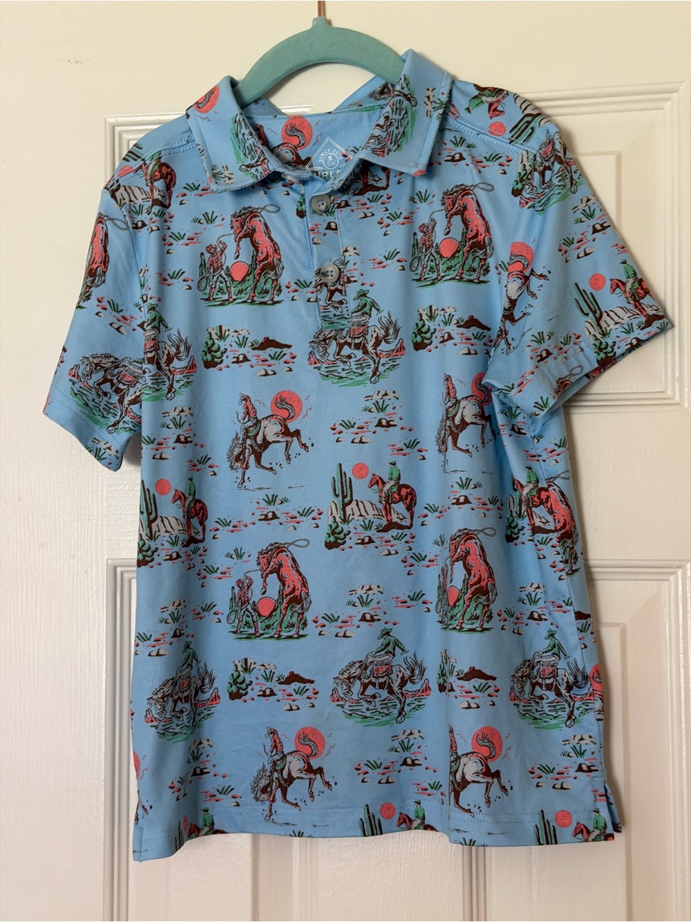 Burlebo boys performance polo youth small size 5/6 GUC western print kids shirt - Picture 2 of 9